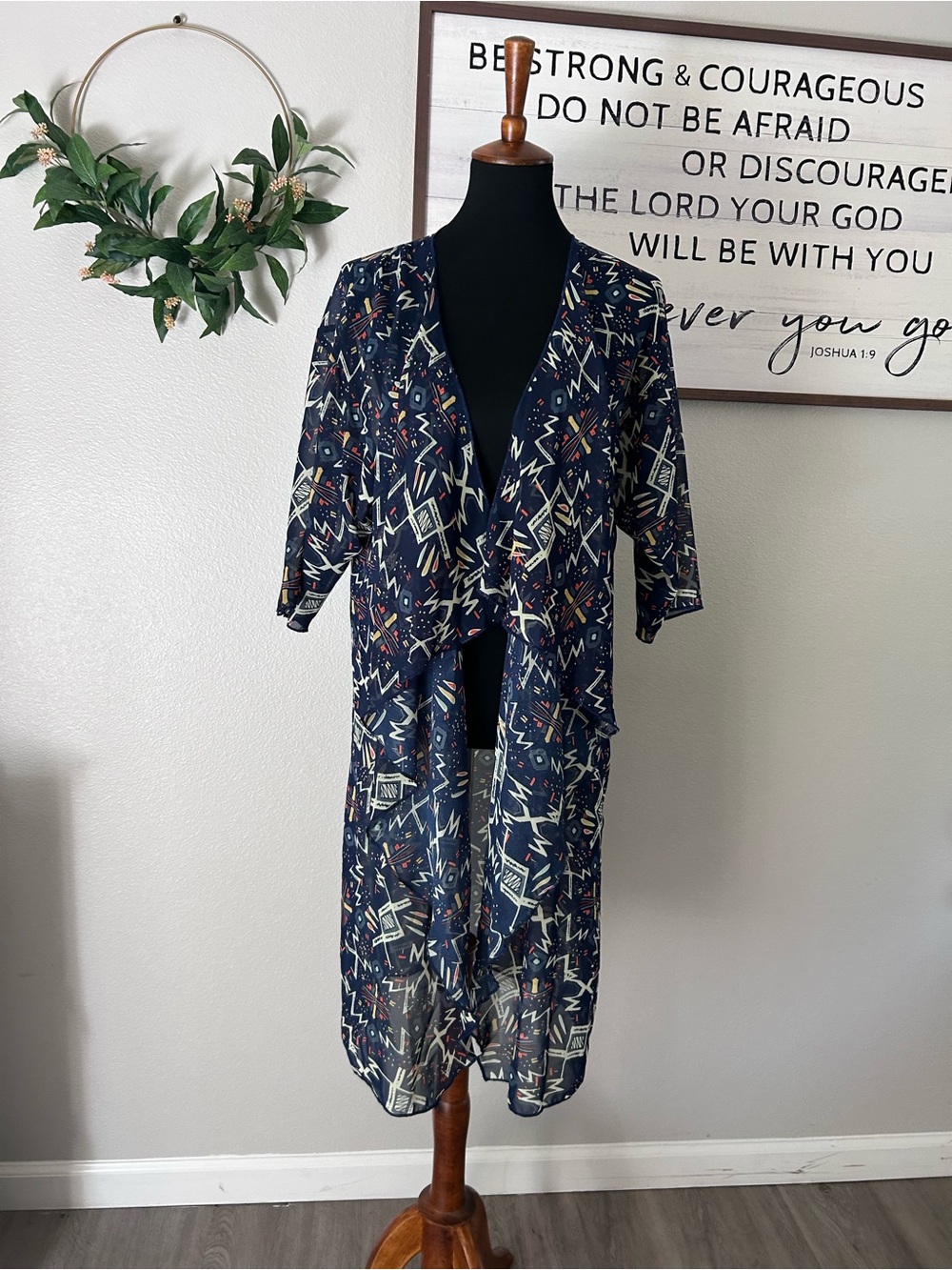 Lularoe Navy Abstract Print Sheer Duster Kimono